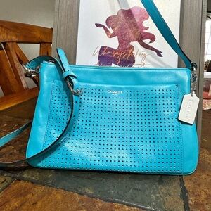 Coach Robin Blue Perforated Leather Swingpack Crossbody Bag